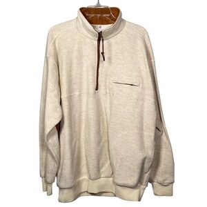 Norm Thompson L Quarter Zip Herringbone Suede Trim Pullover USA